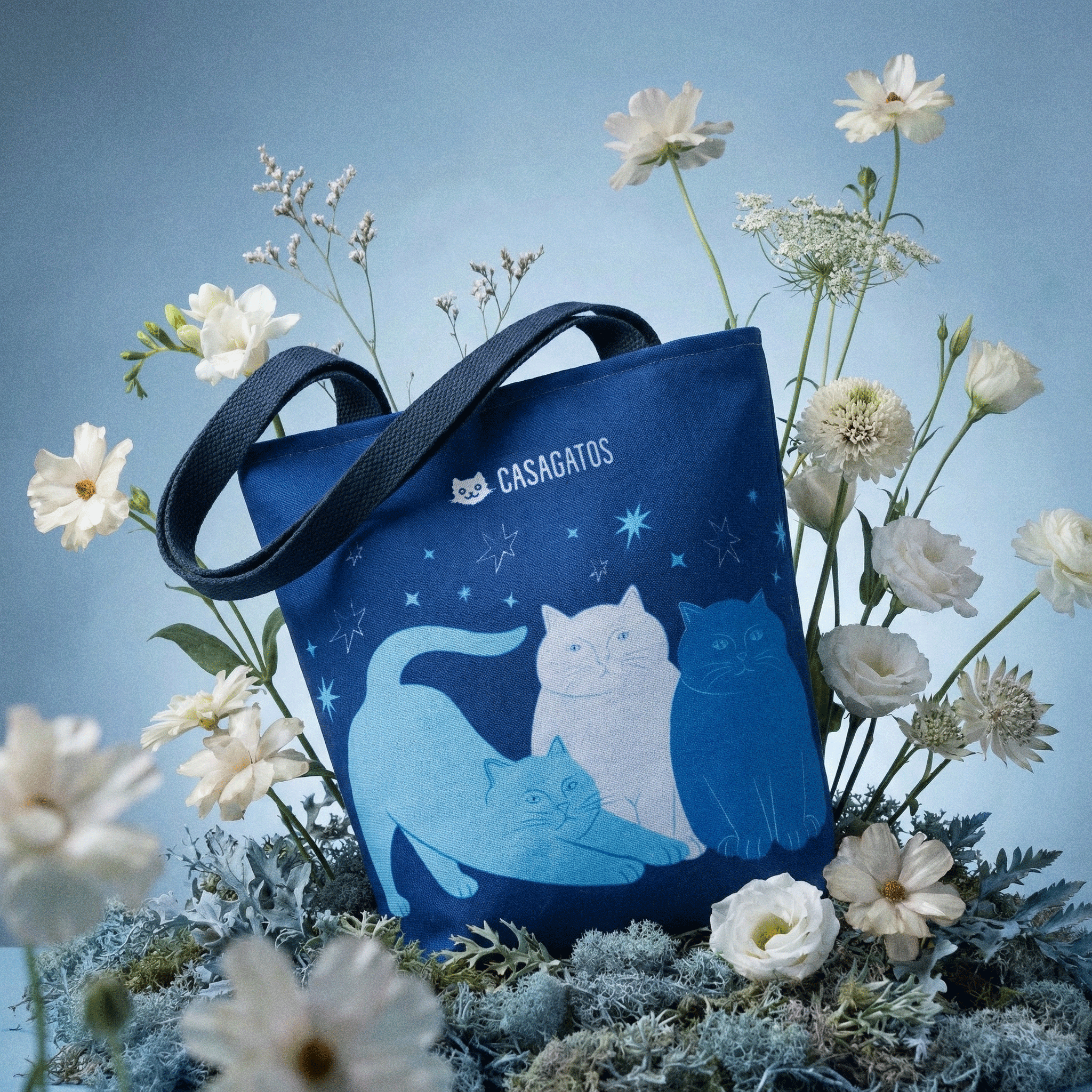 Blue Trio Cats tote bag | CasaGatos cat illustration Blue Trio Cats tote bag | CasaGatos cat illustration