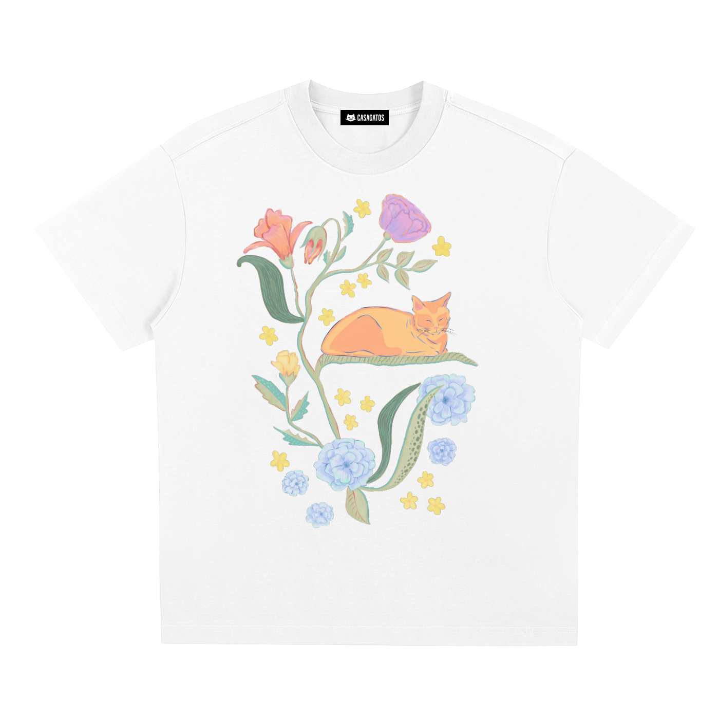 Garden Reverie — Loose Fit Floral Cat Graphic Tee