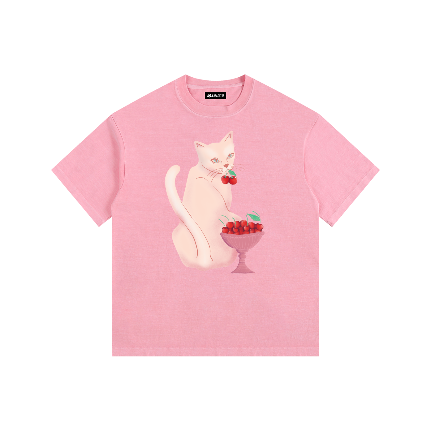 Shirley — Cherry Cat Vintage Washed Oversized Cotton T-Shirt