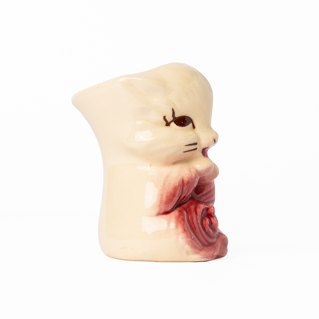 Vintage Pink Bow Cat Ceramic Planter – Mid-Century Kitten Vase