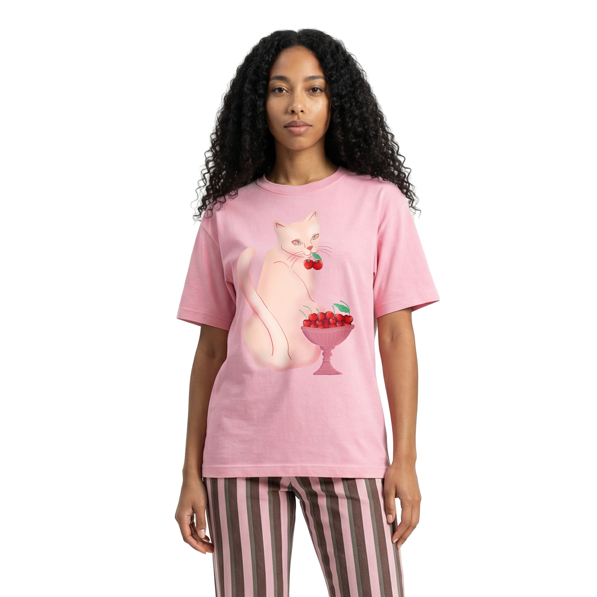 Shirley — Cherry Cat Vintage Washed Oversized Cotton T-Shirt