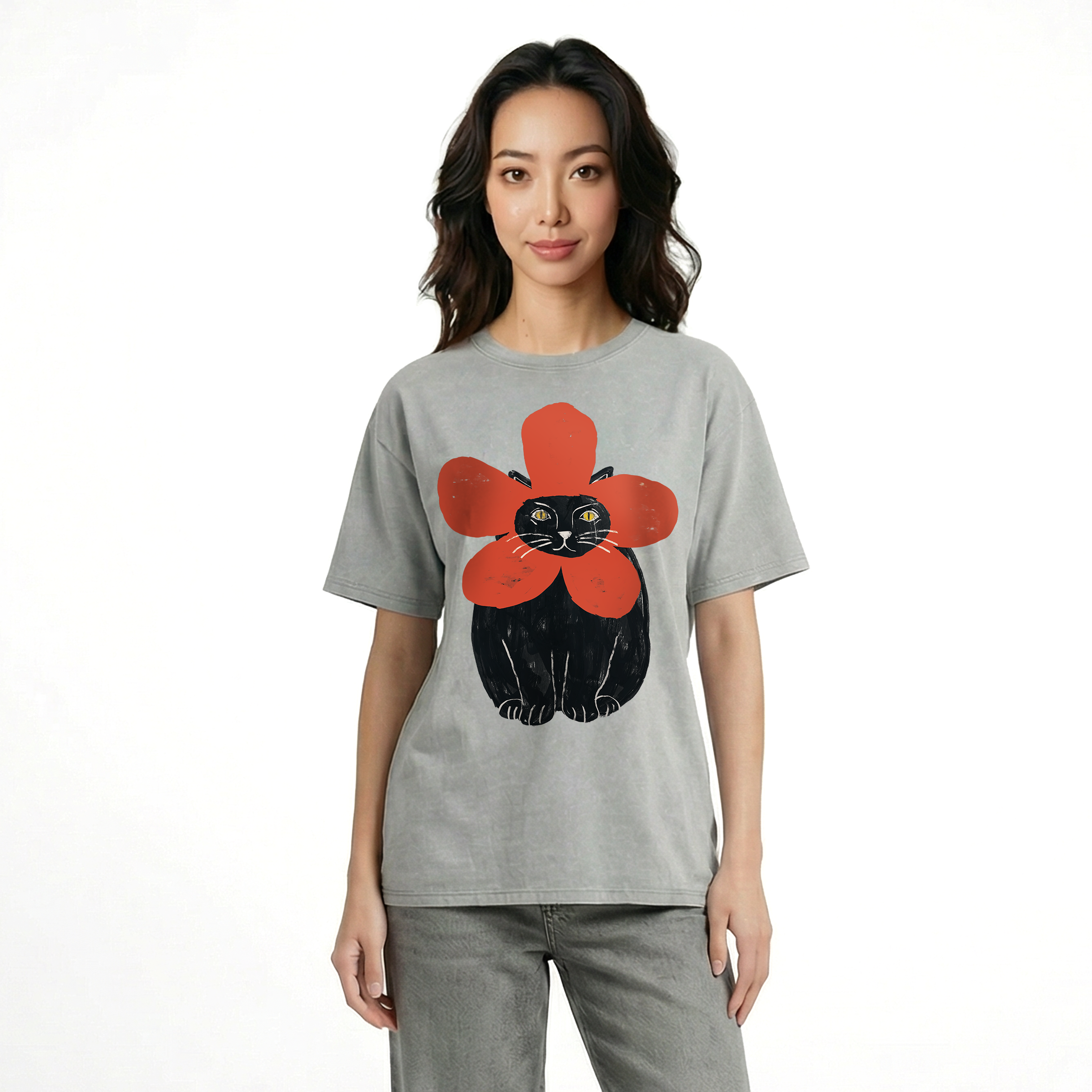 The Blooming Meow — Snow-Washed Oversized Tee