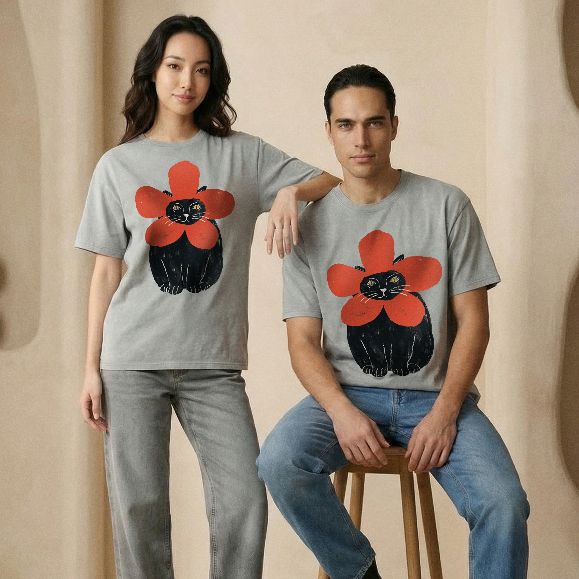 The Blooming Meow — Snow-Washed Oversized Tee