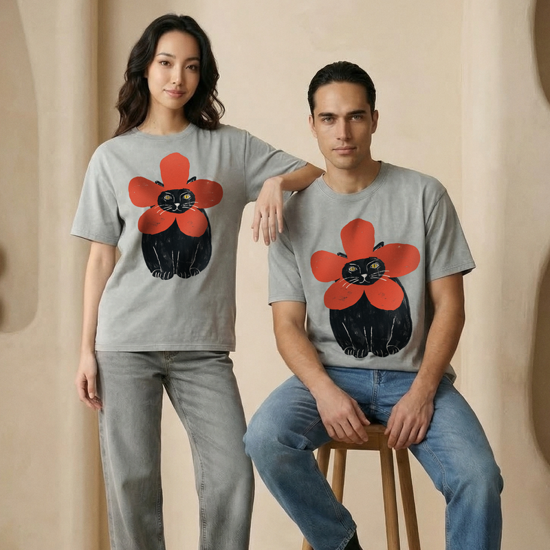 The Blooming Meow — Snow-Washed Oversized Tee