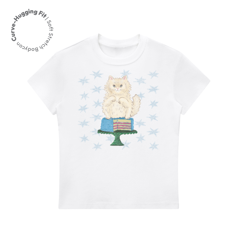 Sugar Baby Cat — Curve-Hugging Bodycon Crewneck Tee