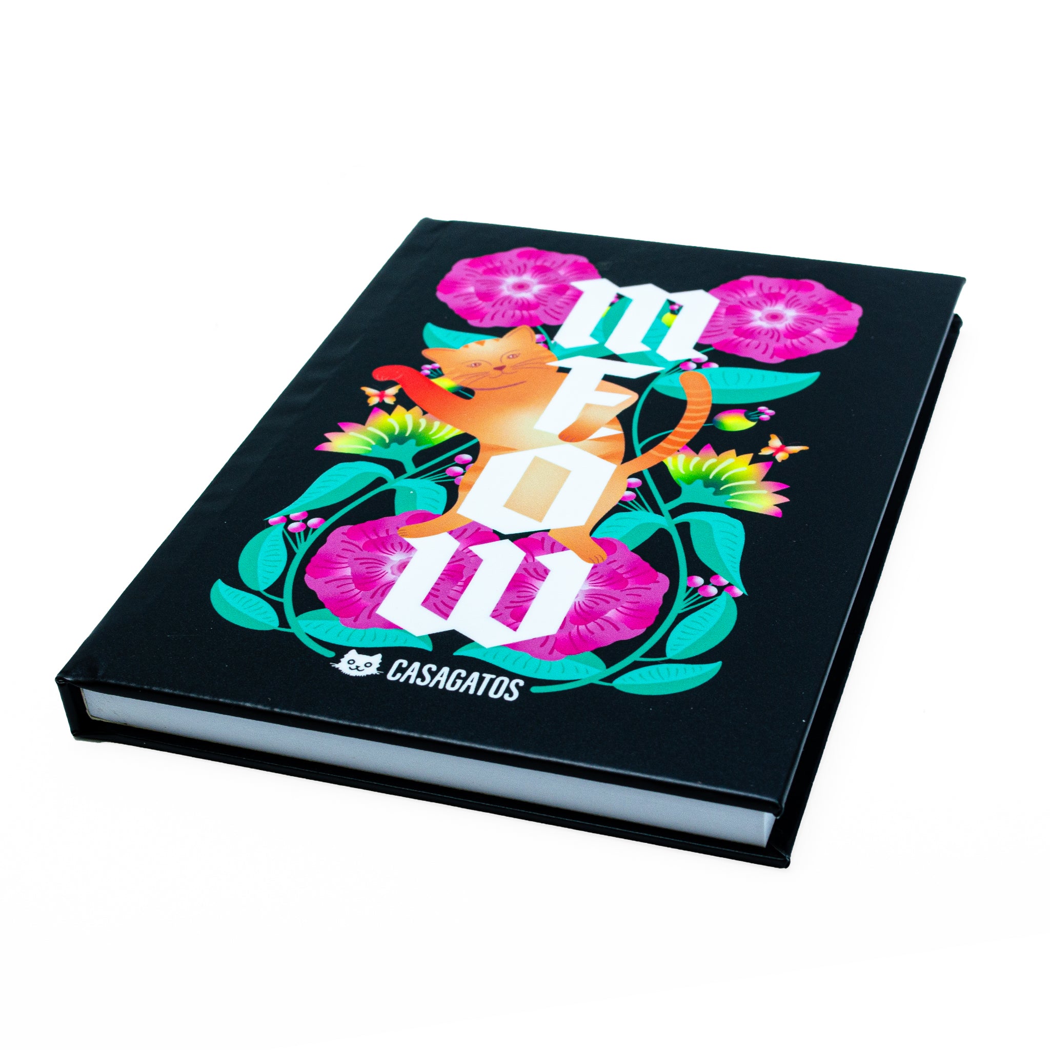 MEOW Cat Floral Illustration Journal | Hardcover Notebook, Vibrant Typography