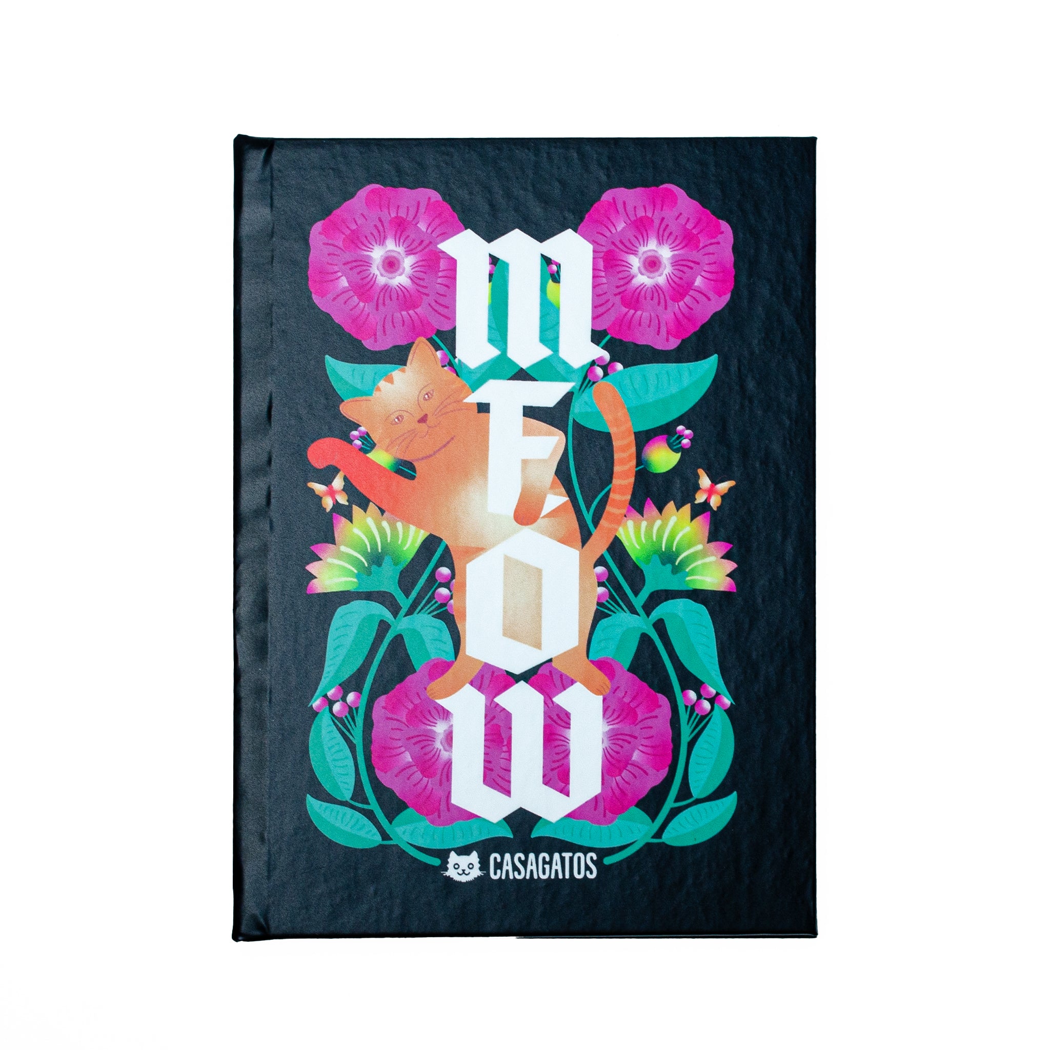 MEOW Cat Floral Illustration Journal | Hardcover Notebook, Vibrant Typography