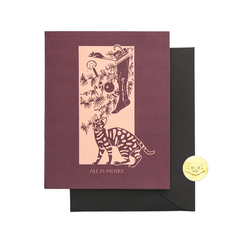 All Is Merry | Vintage-Inspired Cat Greeting Card
