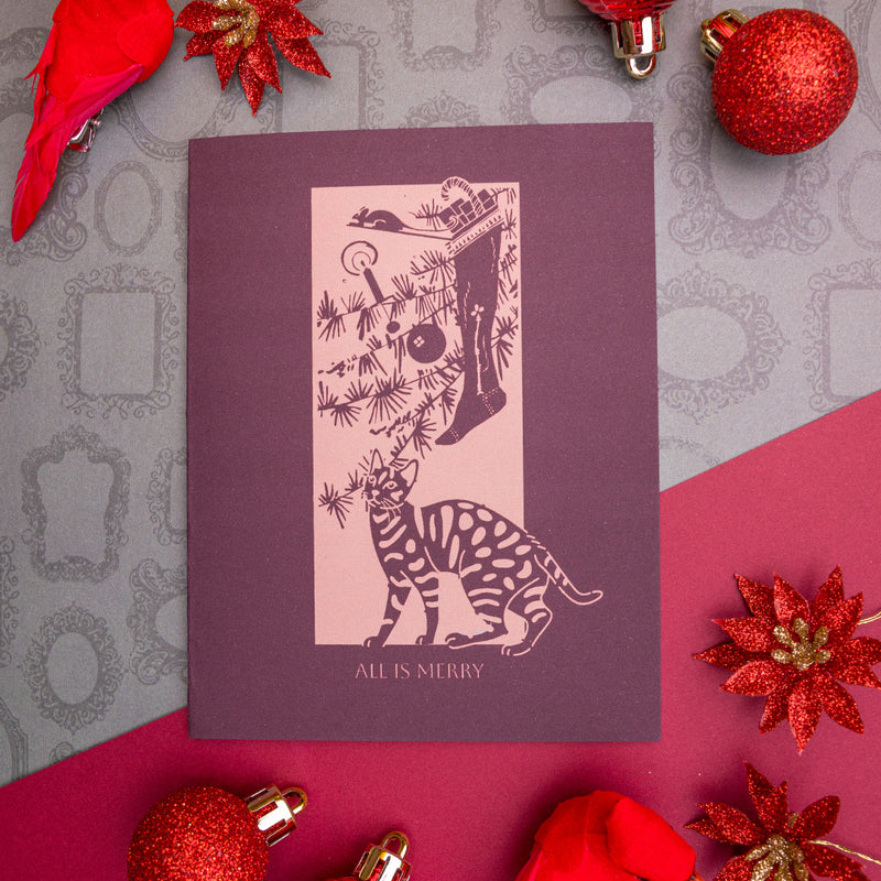 All Is Merry | Vintage-Inspired Cat Greeting Card