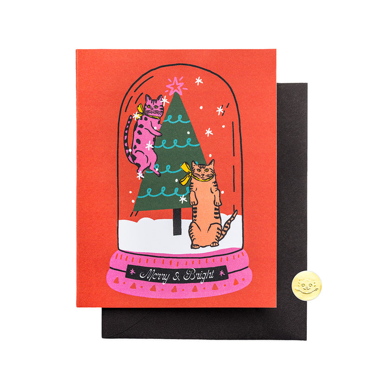 Merry & Bright | Cat Snow Globe Greeting Card