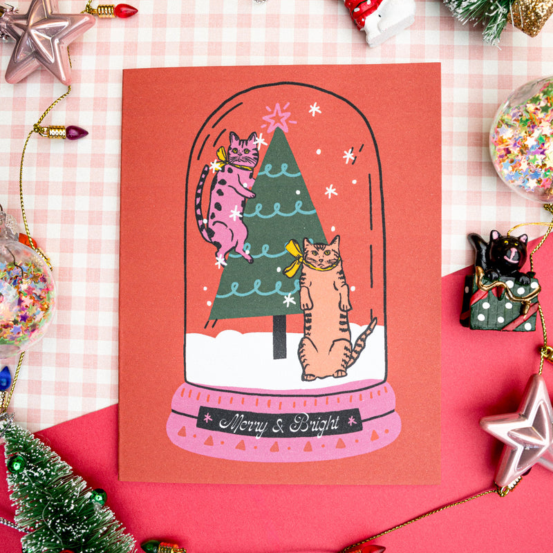 Merry & Bright | Cat Snow Globe Greeting Card