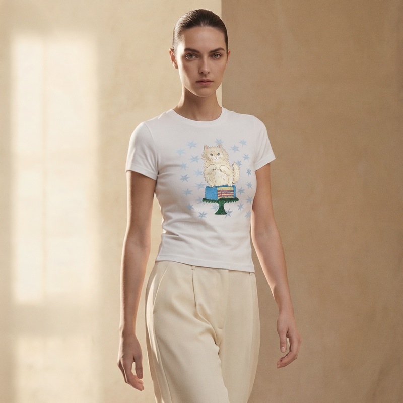 Sugar Baby Cat — Curve-Hugging Bodycon Crewneck Tee