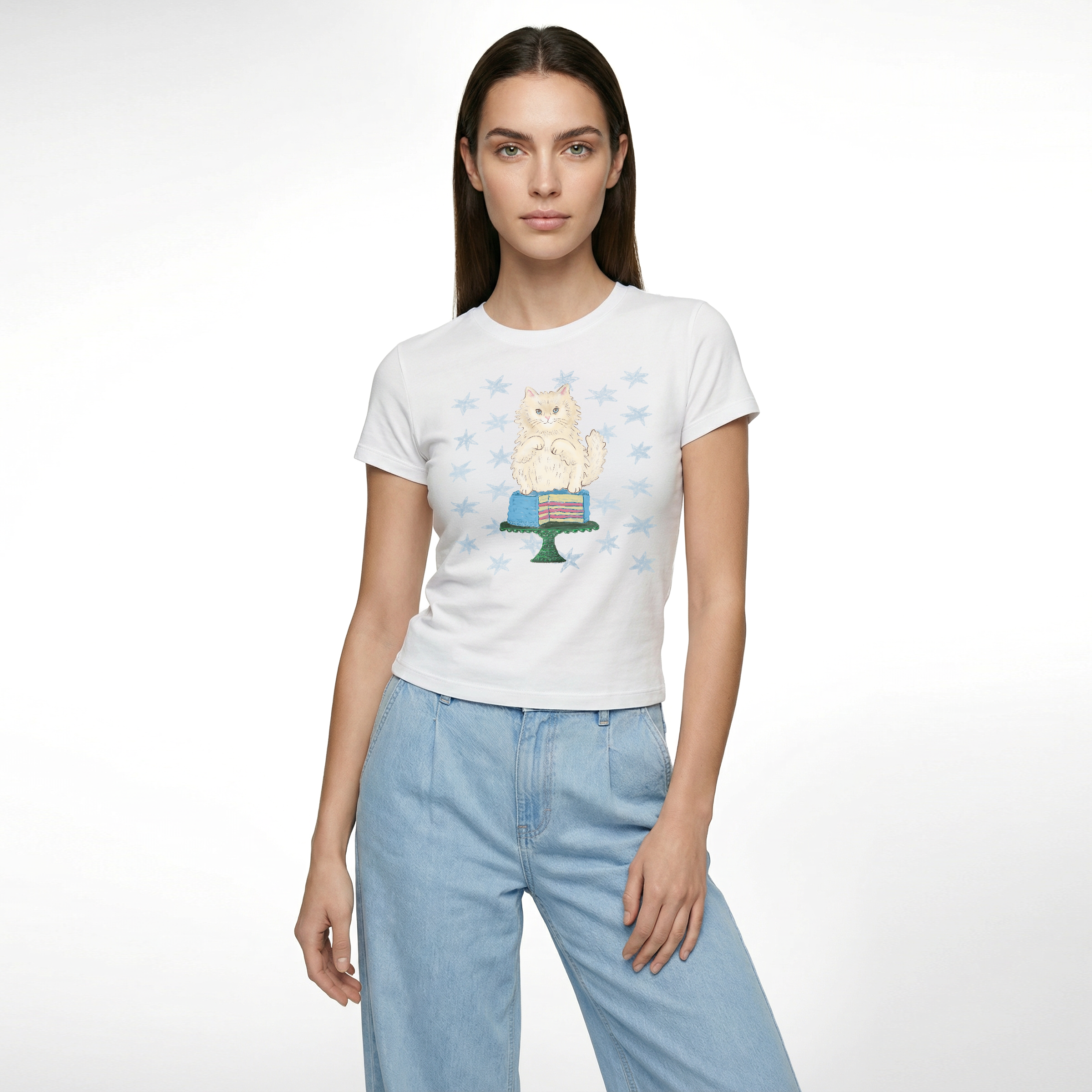 Sugar Baby Cat — Curve-Hugging Bodycon Crewneck Tee