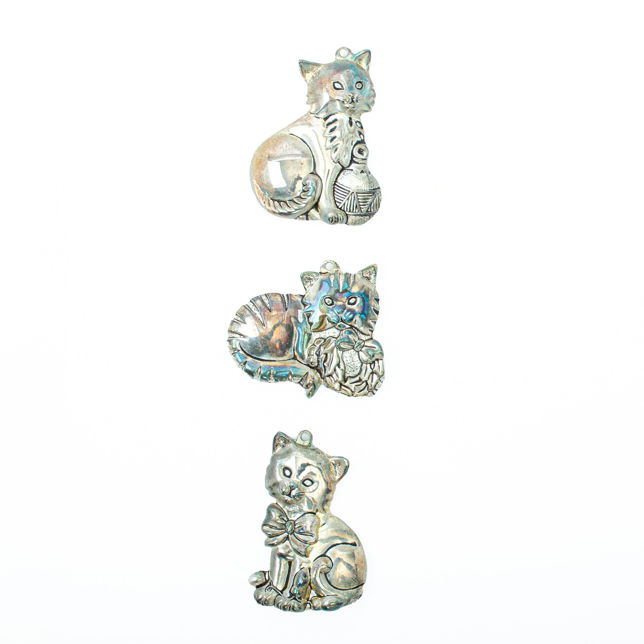 Gorham Cat Christmas Ornaments – Set of 3 Nickel-Plated Holiday Heirlooms