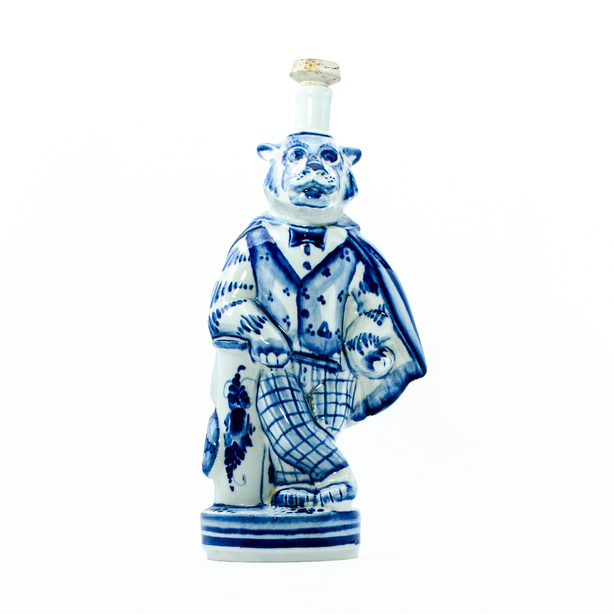 Gzhel Blue Cat Bottle – Handpainted Russian Porcelain Collectible