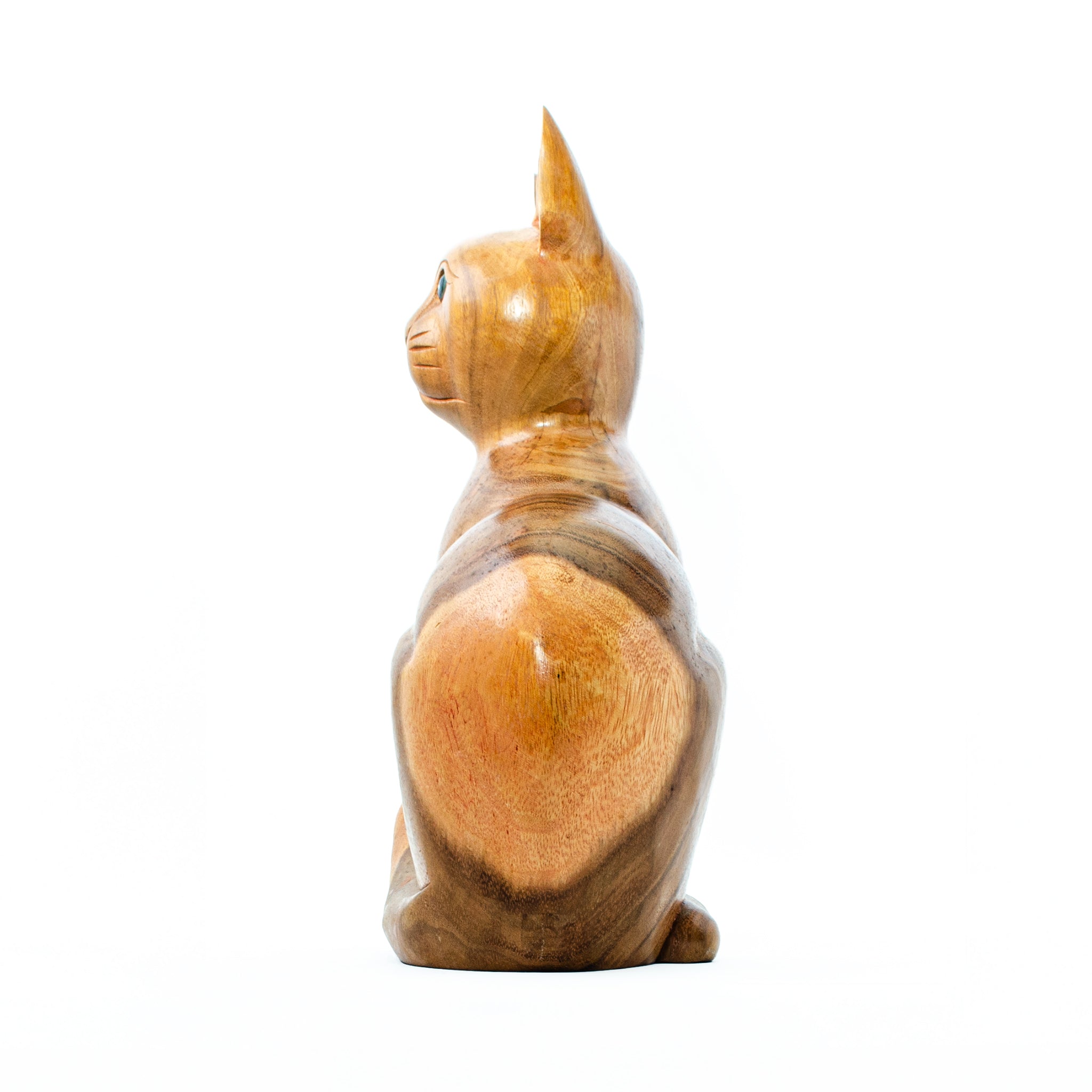 Hand-Carved Wooden Cat – Warm Artisan Craft with Glass Eyes