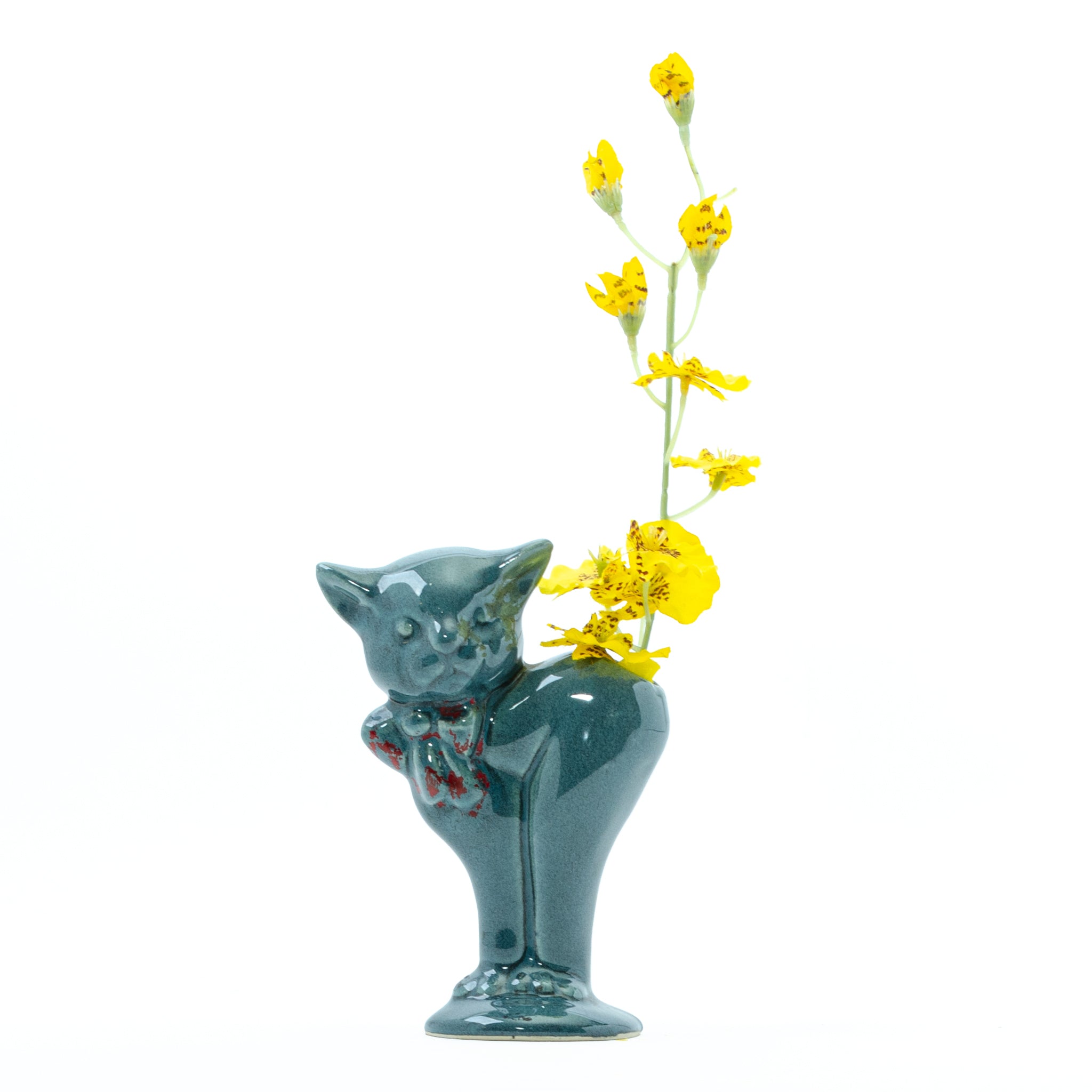 Vintage Ceramic Cat Planter with Bow