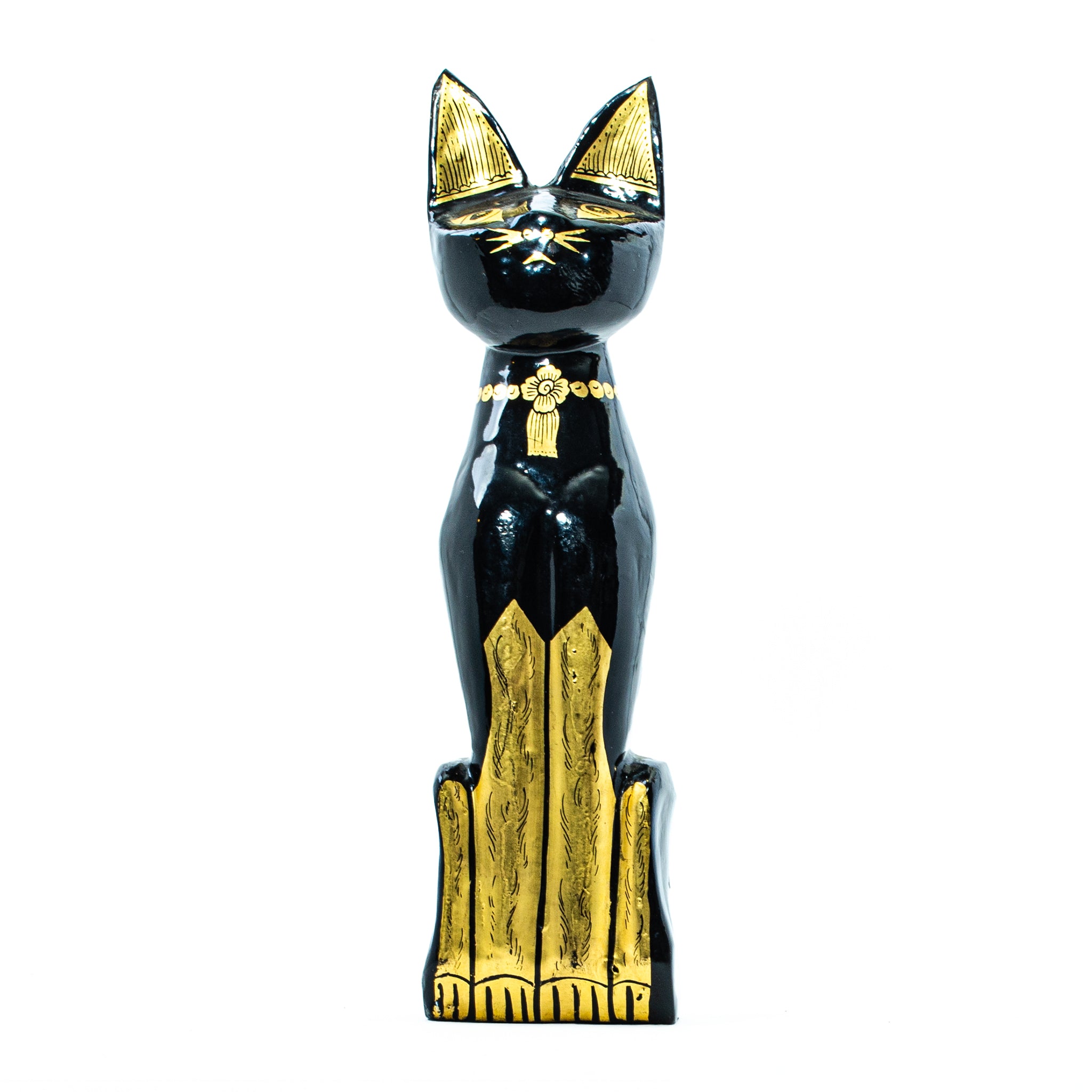 Egyptian Black Cat Statue with Gold Accents – Regal & Timeless