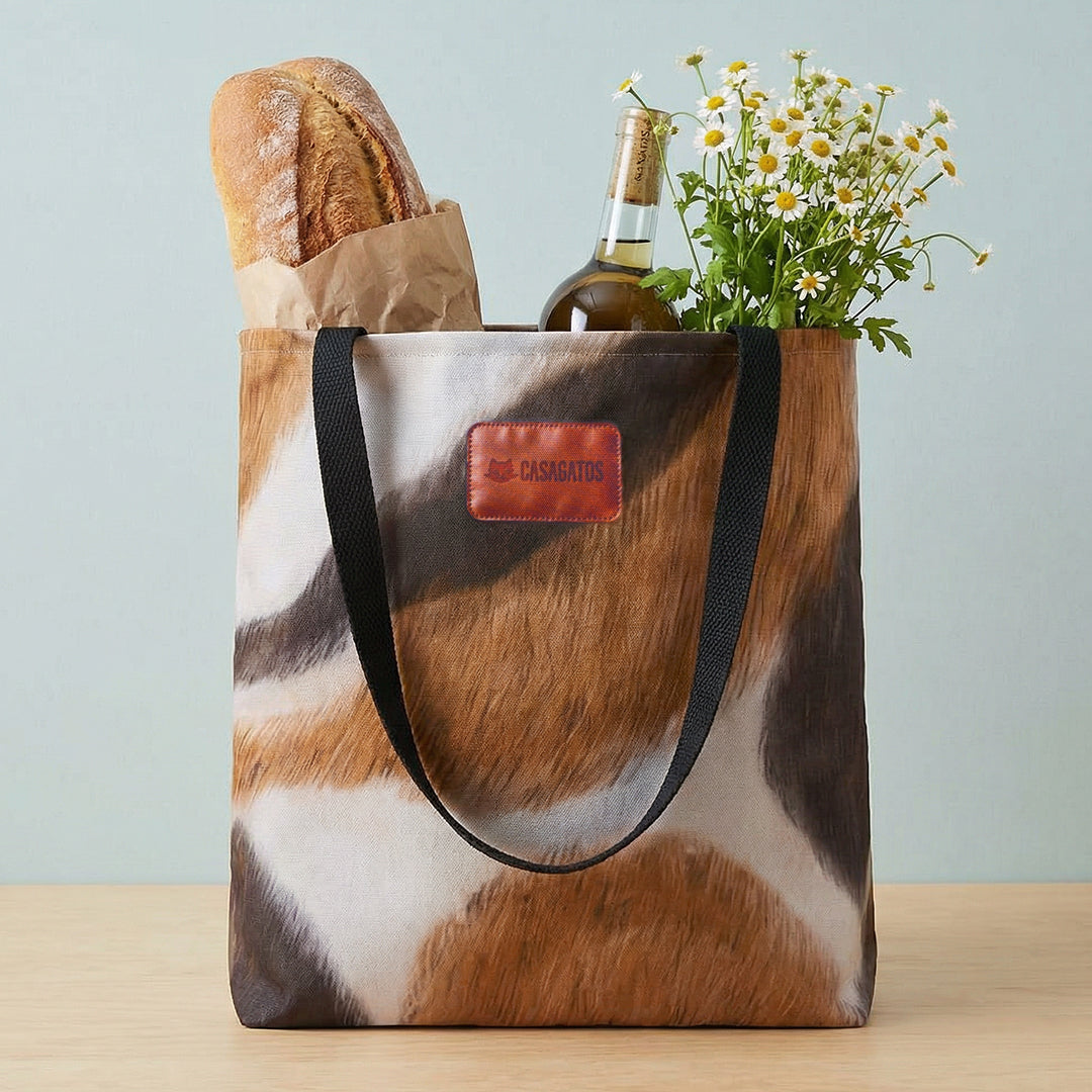 Calico Cat Tote Bag – Watercolor Fur Print Tote, 18x18 Cat Lover Bag