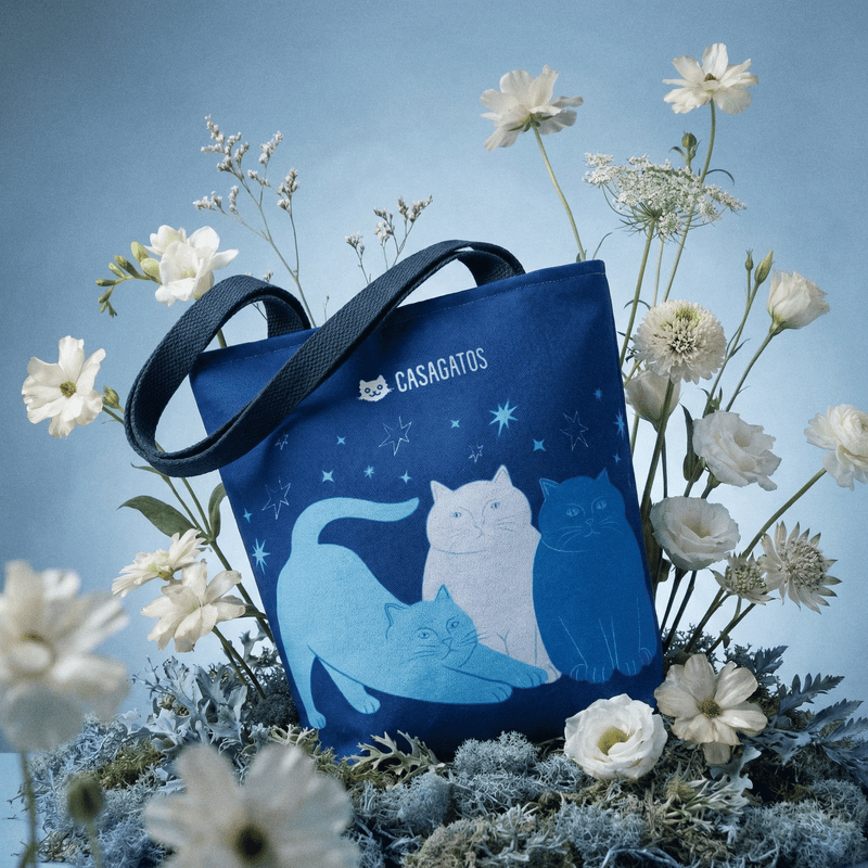 Blue Trio Cats tote bag | CasaGatos cat illustration