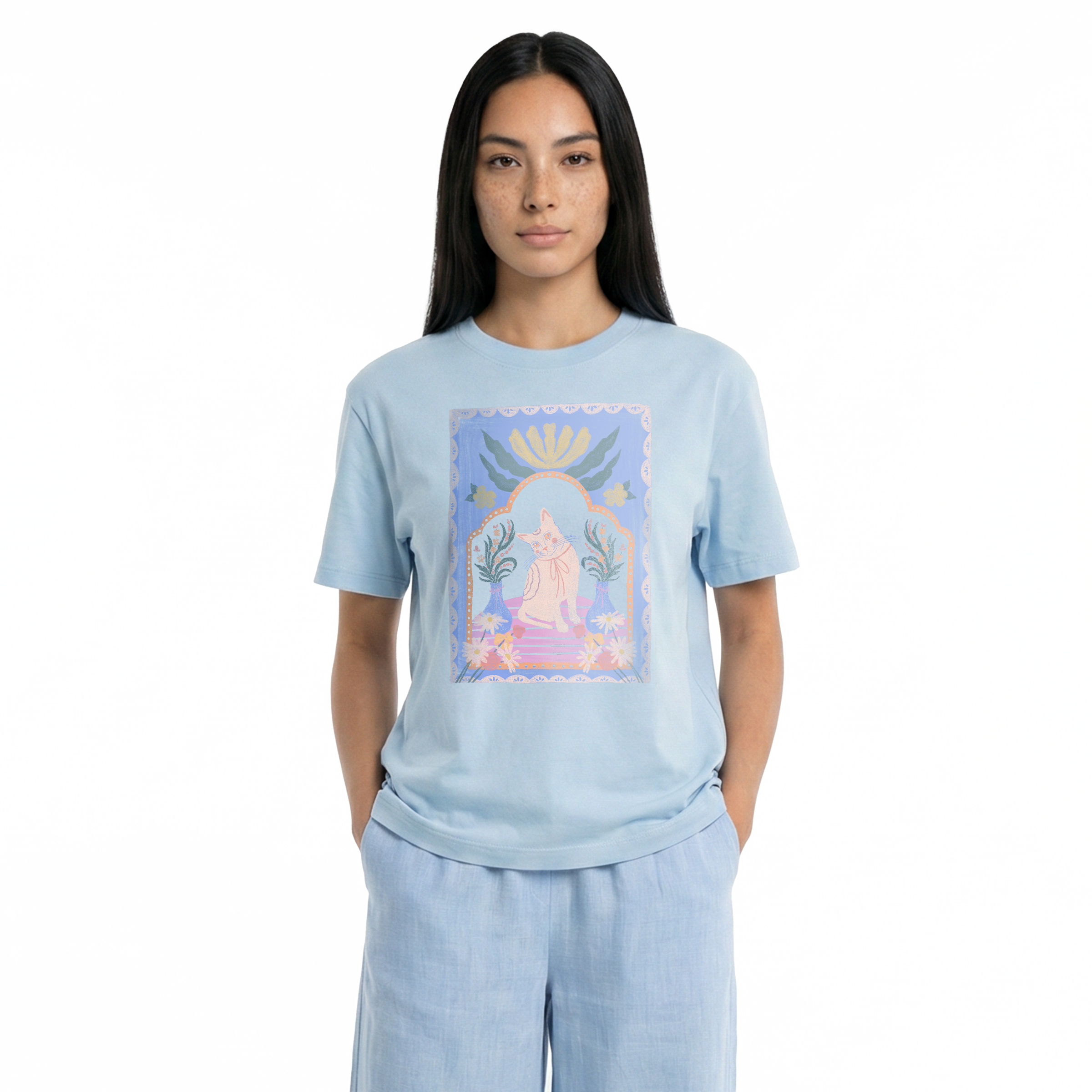 Folk Garden — Loose Fit Vintage-Inspired Cat Graphic Tee