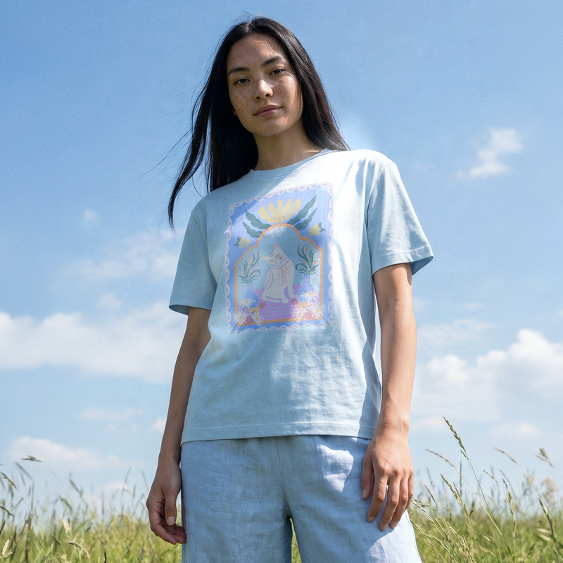 Folk Garden — Loose Fit Vintage-Inspired Cat Graphic Tee