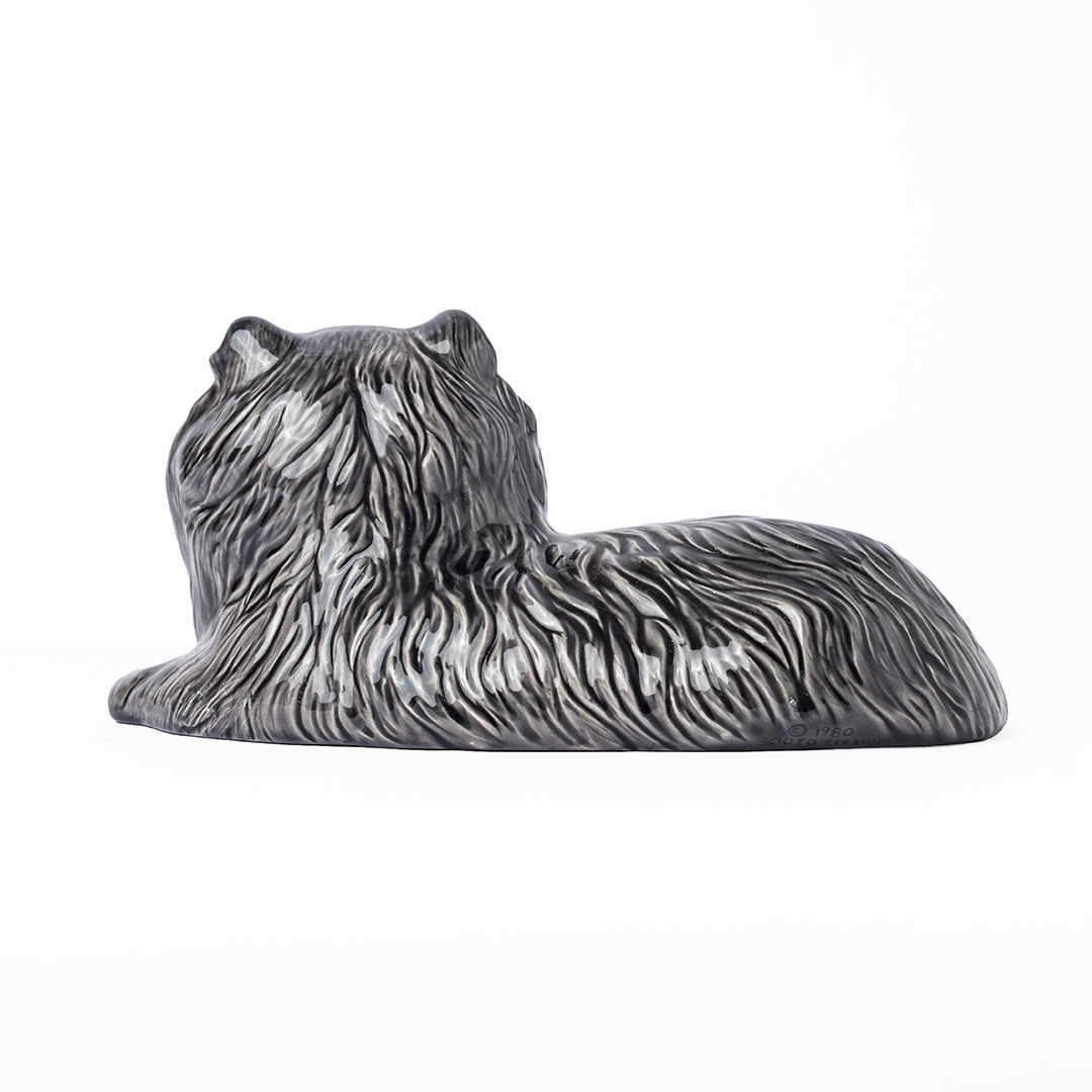 Vintage Black Persian Cat Ceramic Figurine – Mid-Century Reclining Cat Sculpture