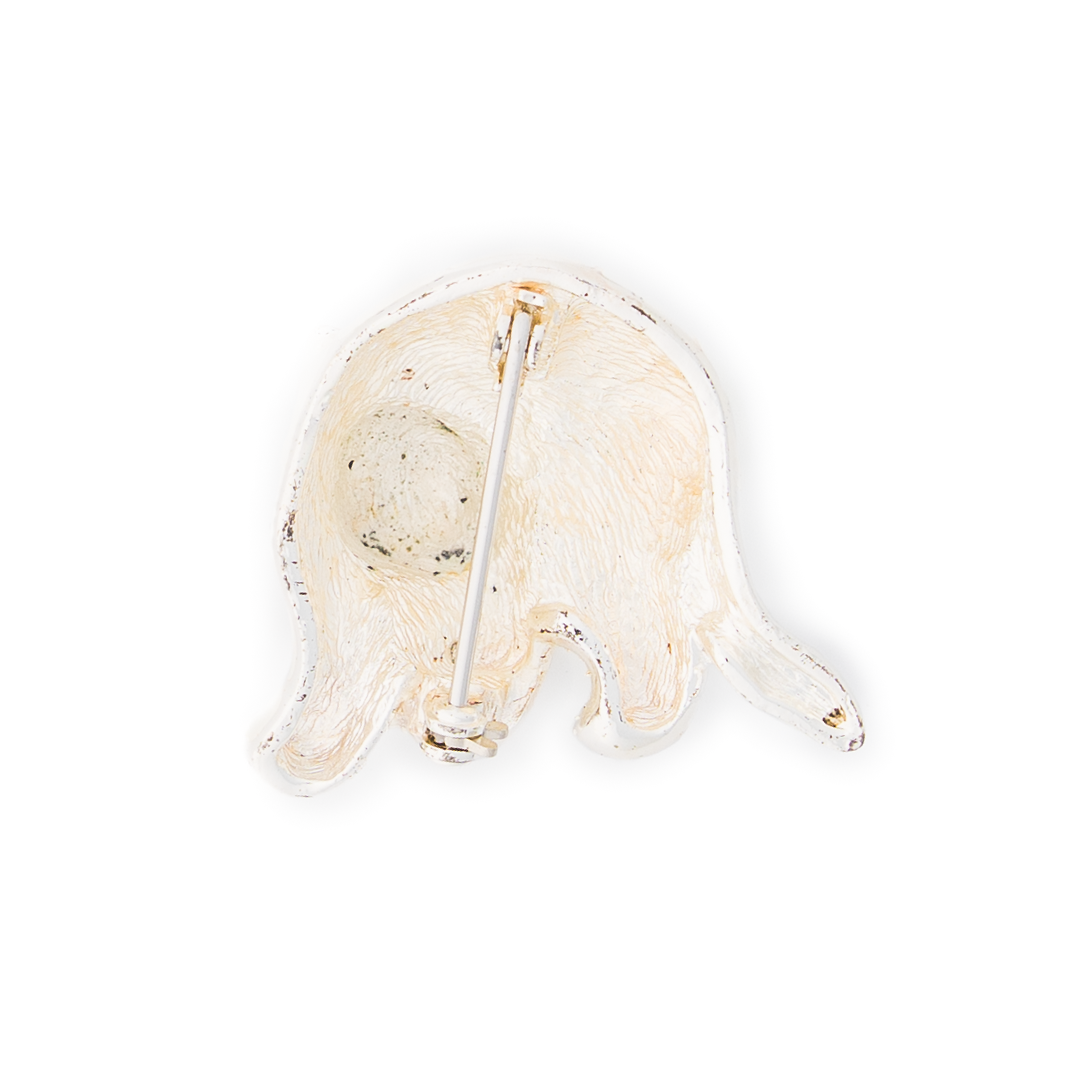 Vintage White Enamel Cat Brooch – Minimal Gold-Tone Pin with Green Eyes