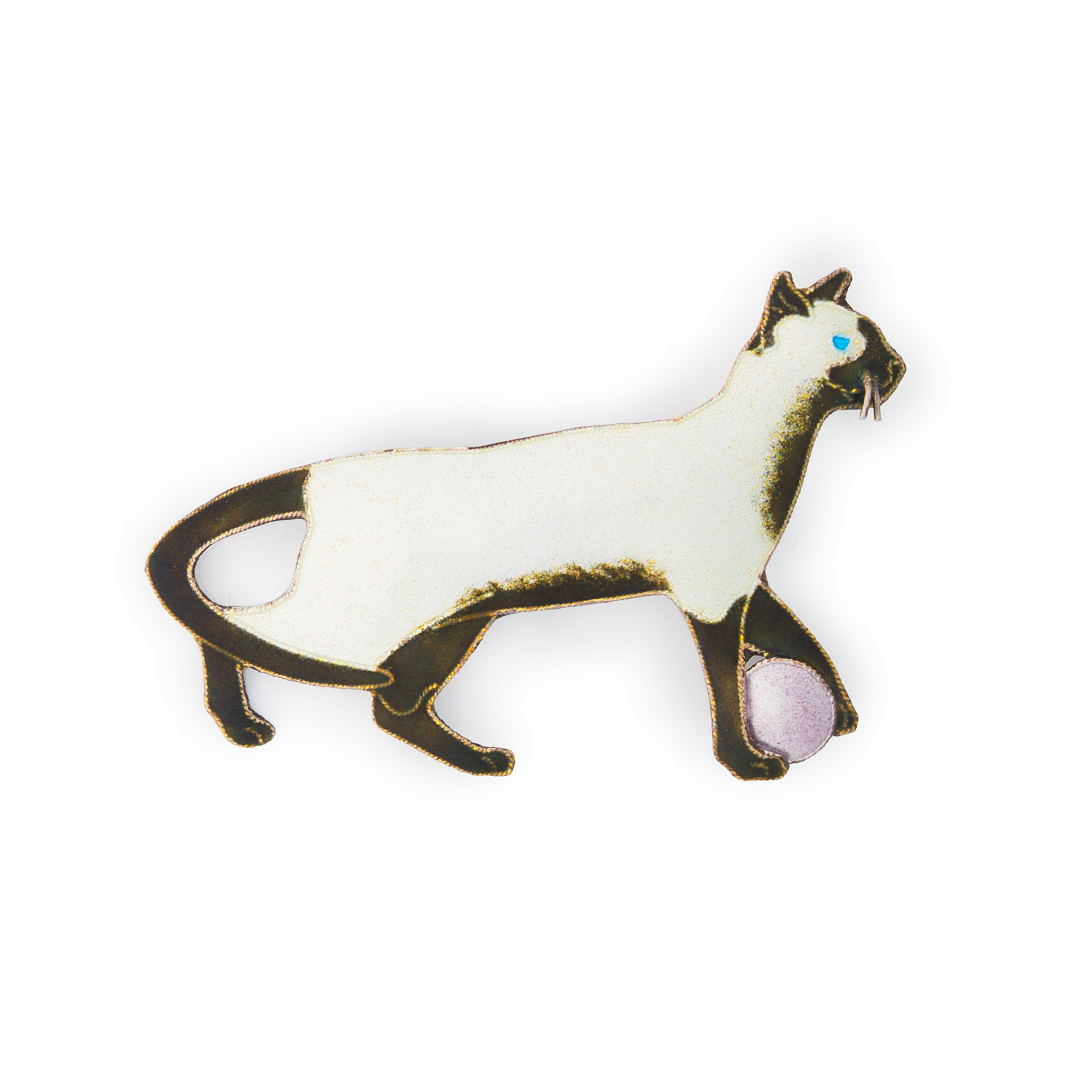 Vintage Mid-Century Cat Brooch – Minimal Enamel Pin with Blue Eye Detail