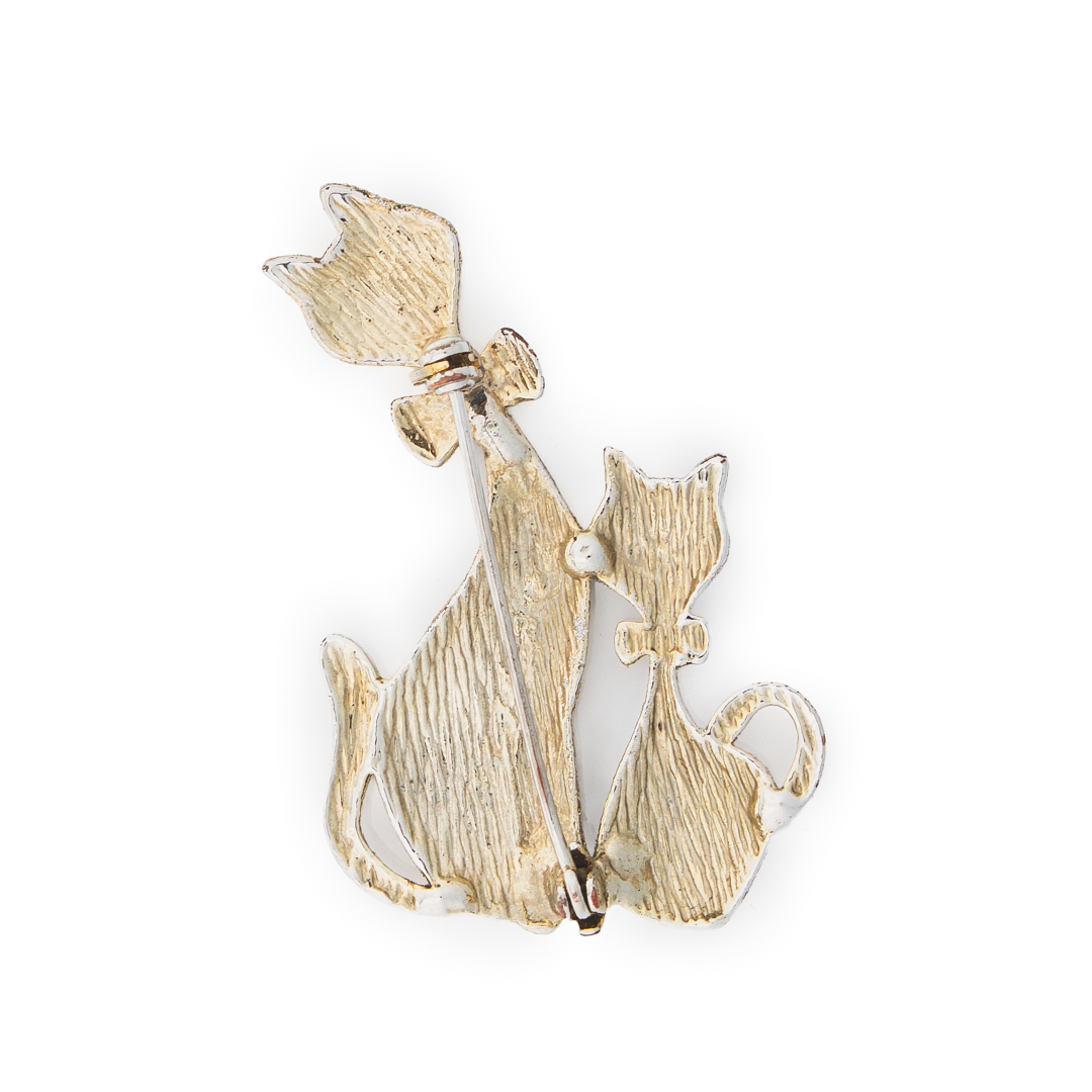 Vintage Cat Pair Brooch – Dual Tone Glitter Finish Cat Pin (Gold & Silver)