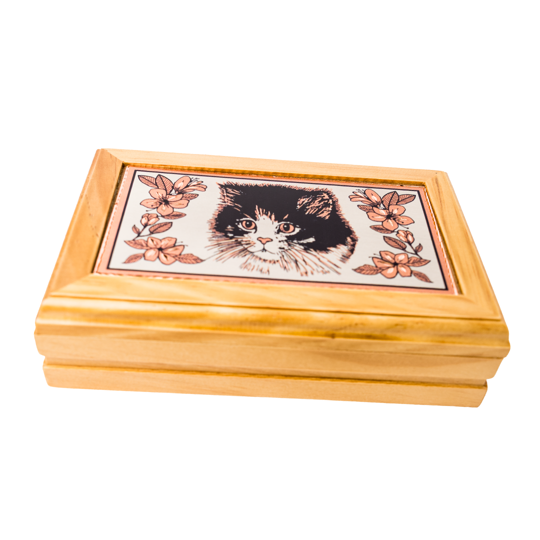 Tuxedo Cat Copper Art Wooden Jewelry Box