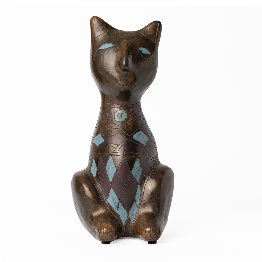 Vintage Oaxaca Black Pottery Cat Sculpture – Manuel Felguérez Style Ceramic Figurine