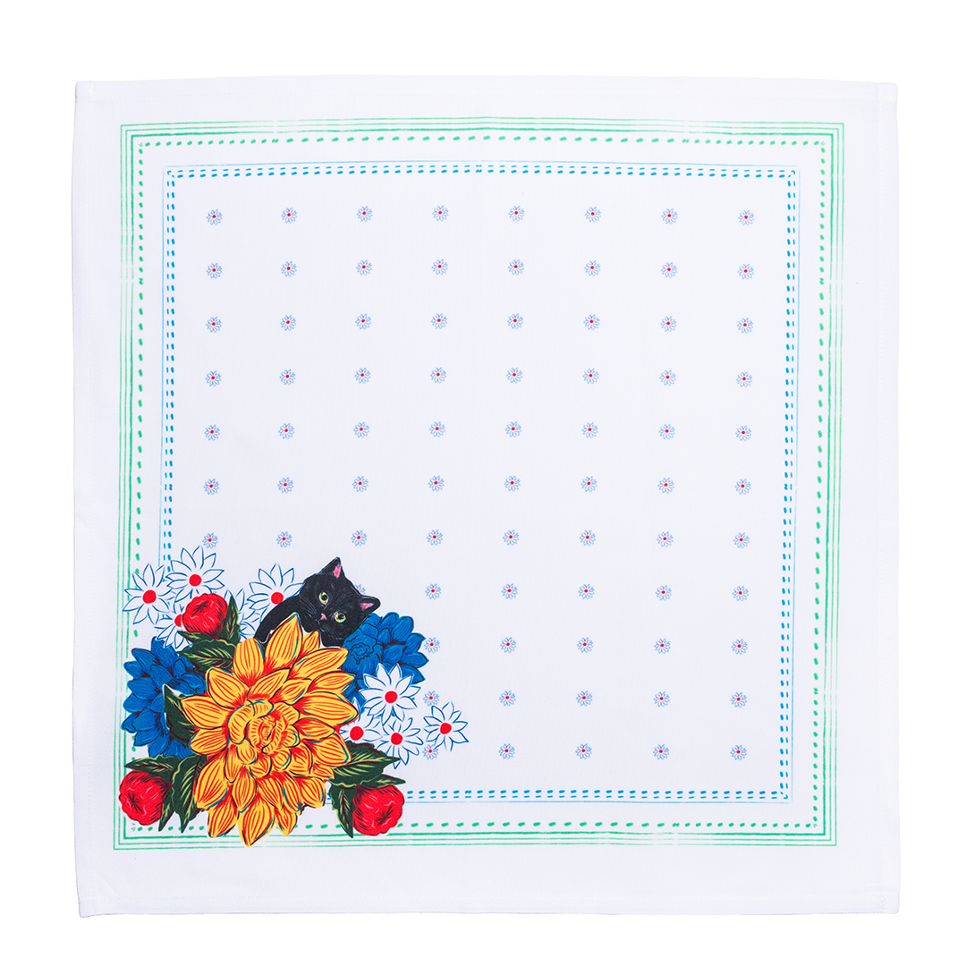 Black Cat Floral Cloth Napkins | Set of 4