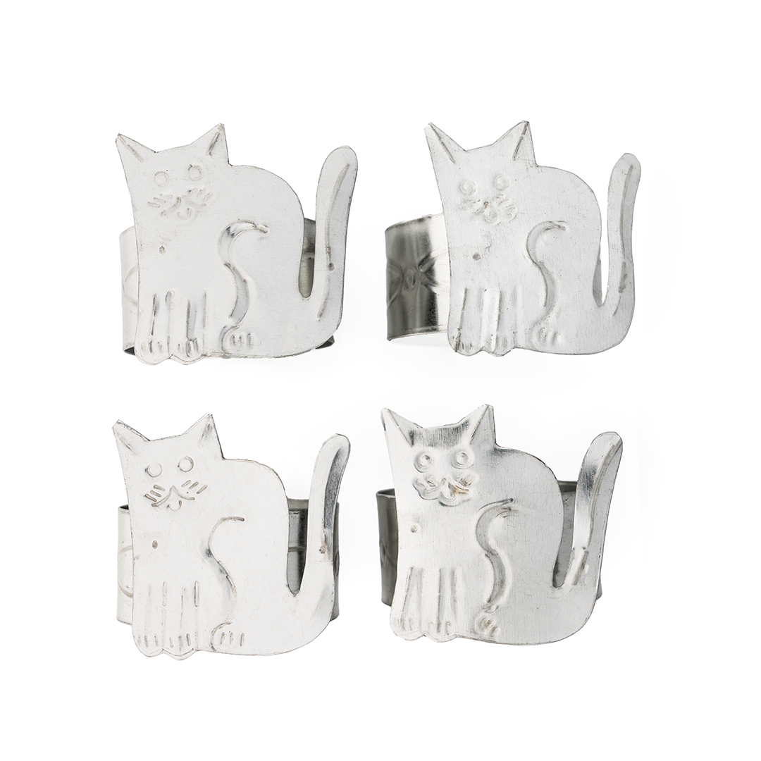 Handcrafted Ojalata Cat Napkin Rings | Set of 4