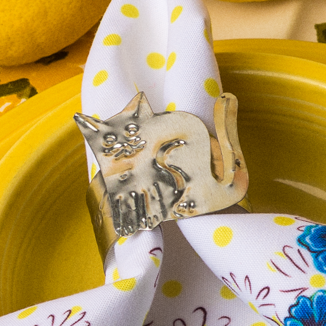 Handcrafted Ojalata Cat Napkin Rings | Set of 4