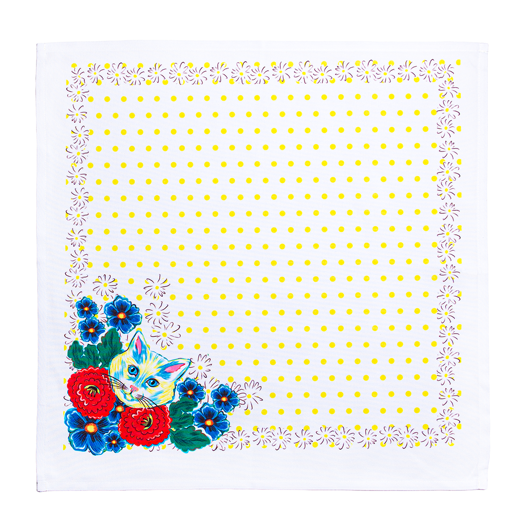 Blue Floral Cat Cloth Napkins | Set of 4