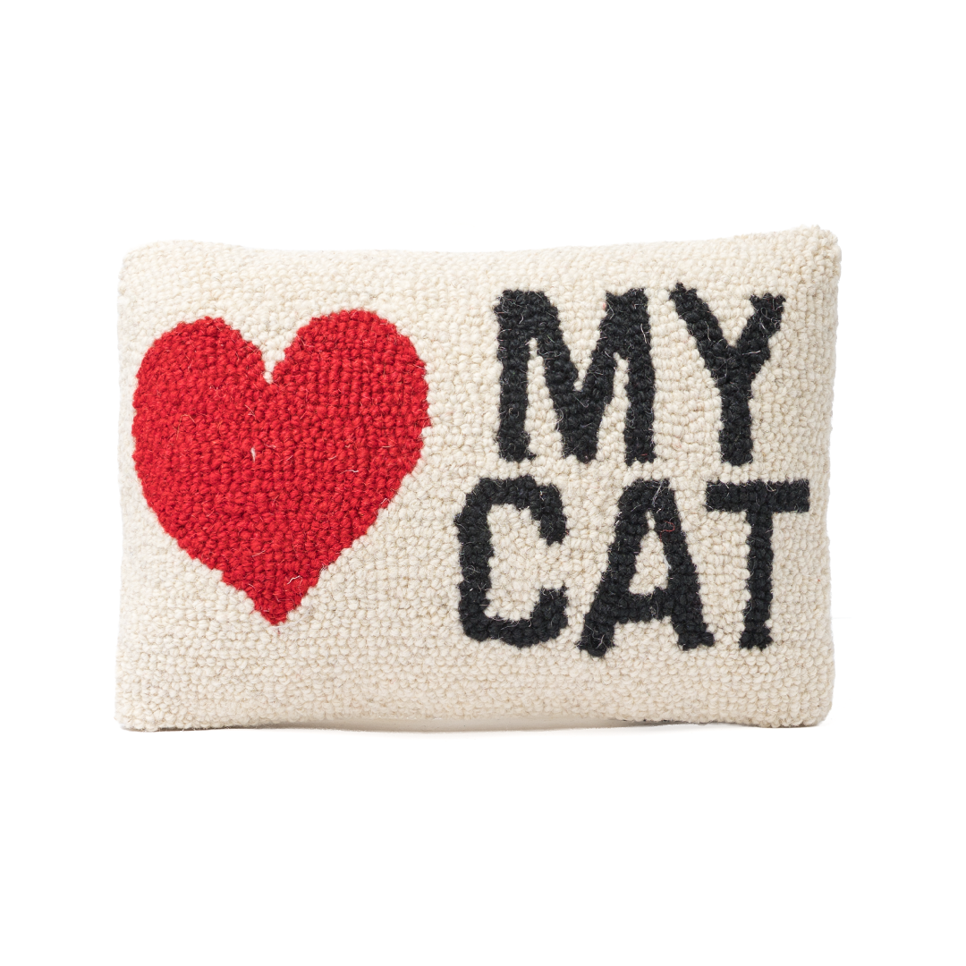 I Heart My Cat Hooked Wool Throw Pillow