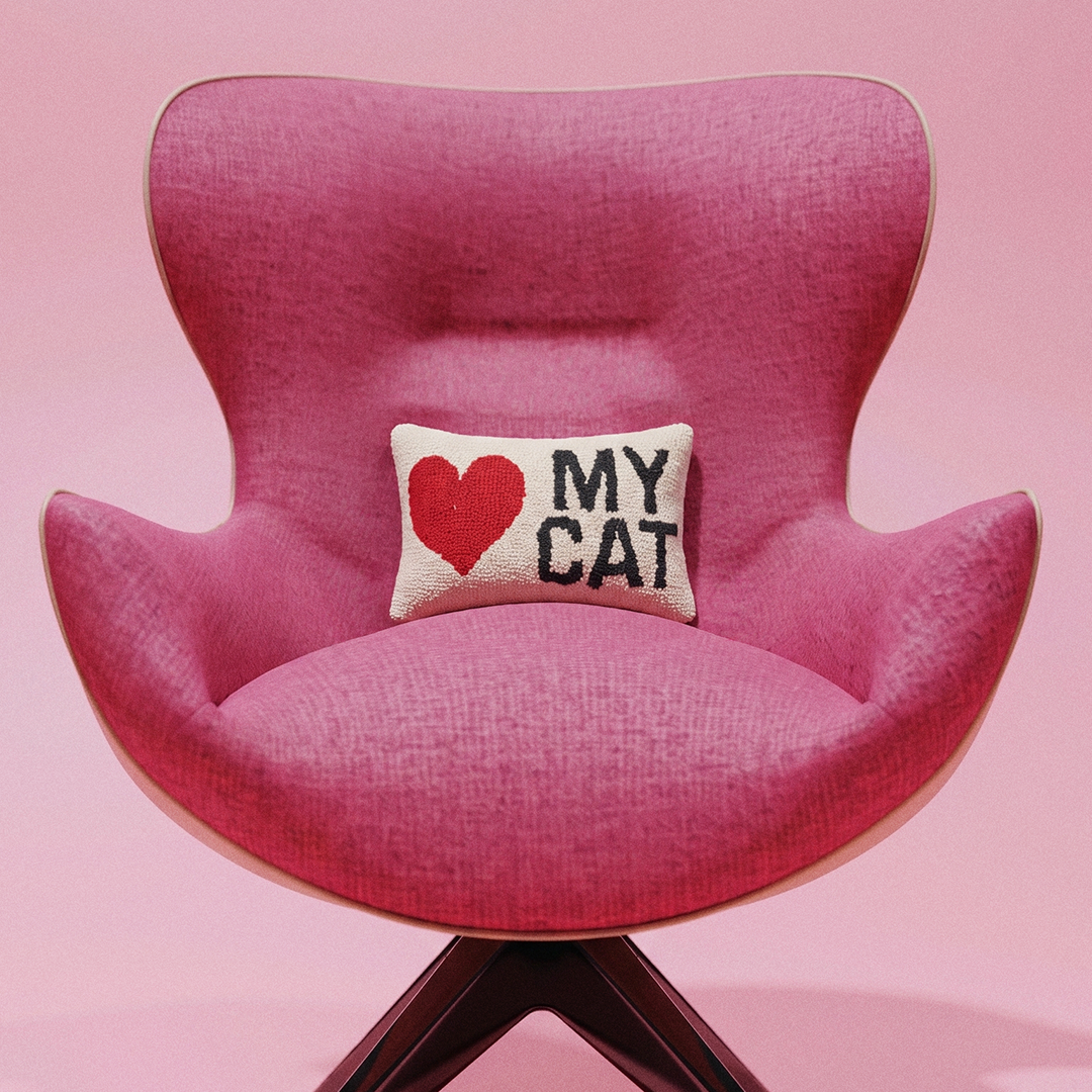 I Heart My Cat Hooked Wool Throw Pillow