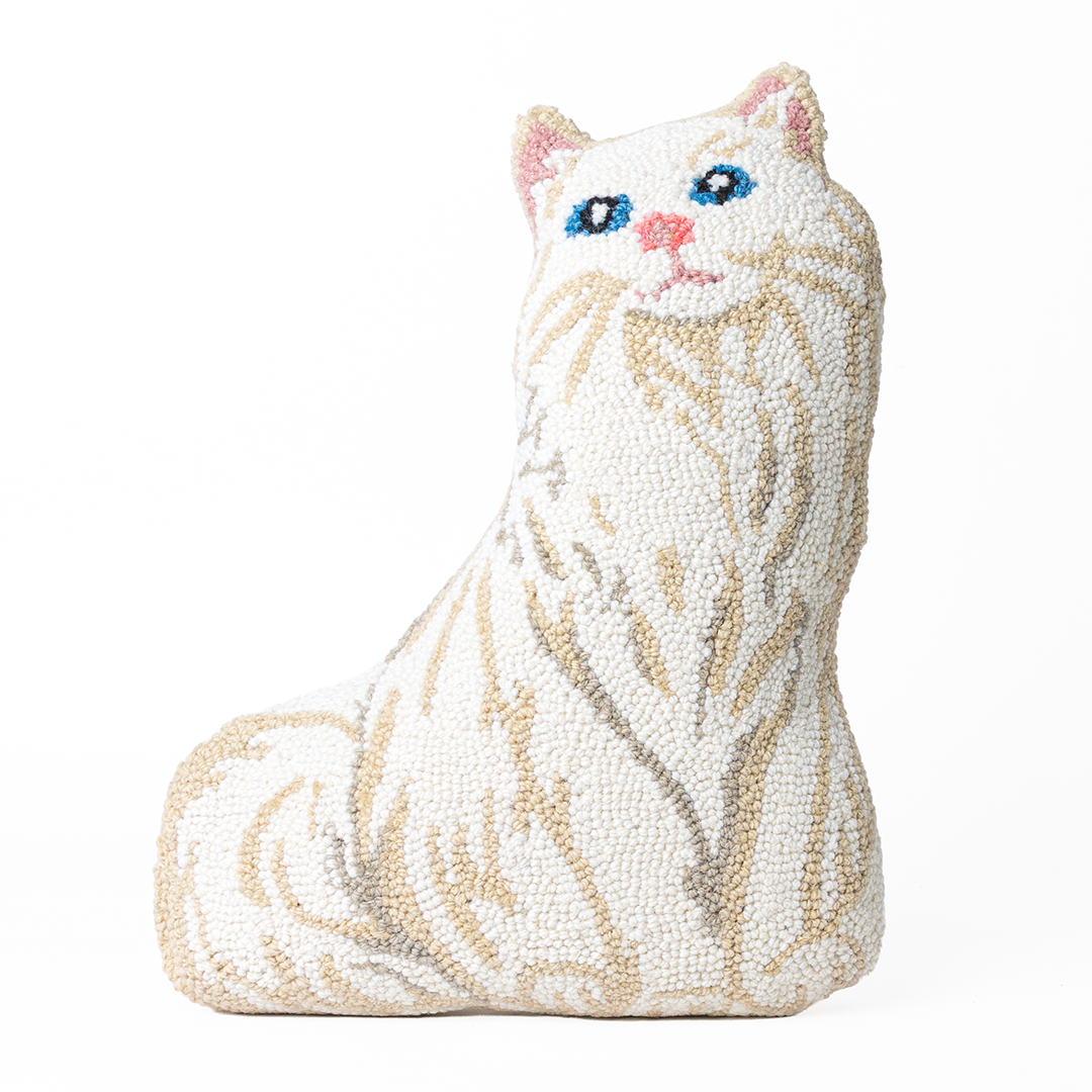 Shaped White Cat Hook Pillow — Neutral Cat Decorative Throw Pillow (14x18”)