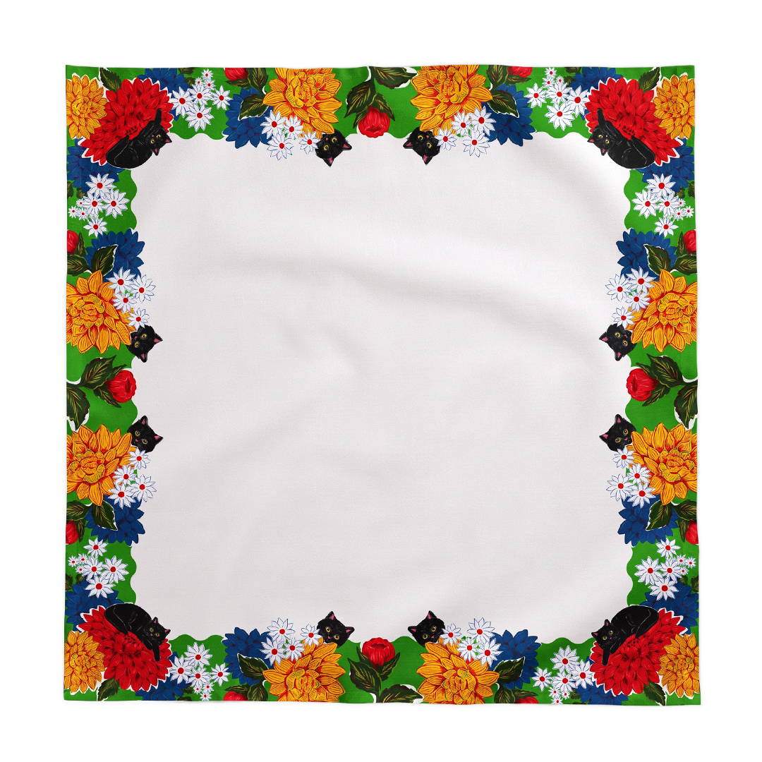 Black Cat Floral Tablecloth | 58"x58"
