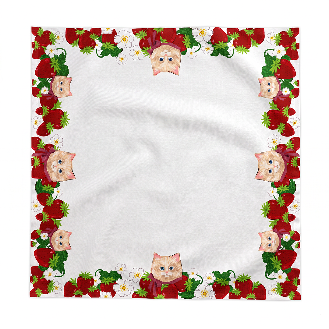 Strawberry Cat Tablecloth | 58"x58"