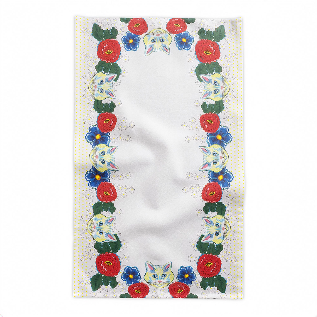 Blue Floral Cat Tablecloth | 58"x102"