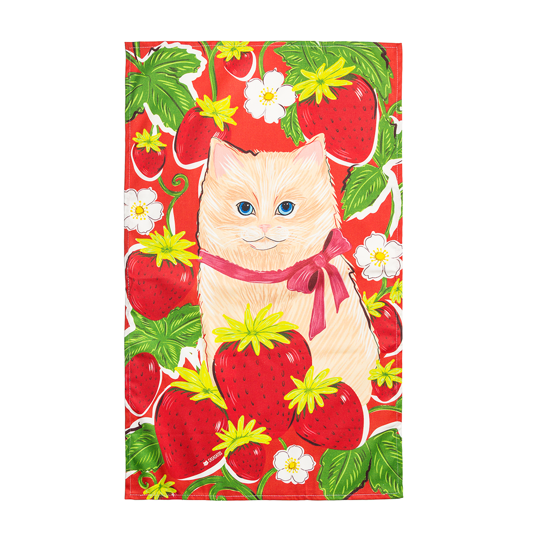 Strawberry Cat Kitchen Towels | Set of 2