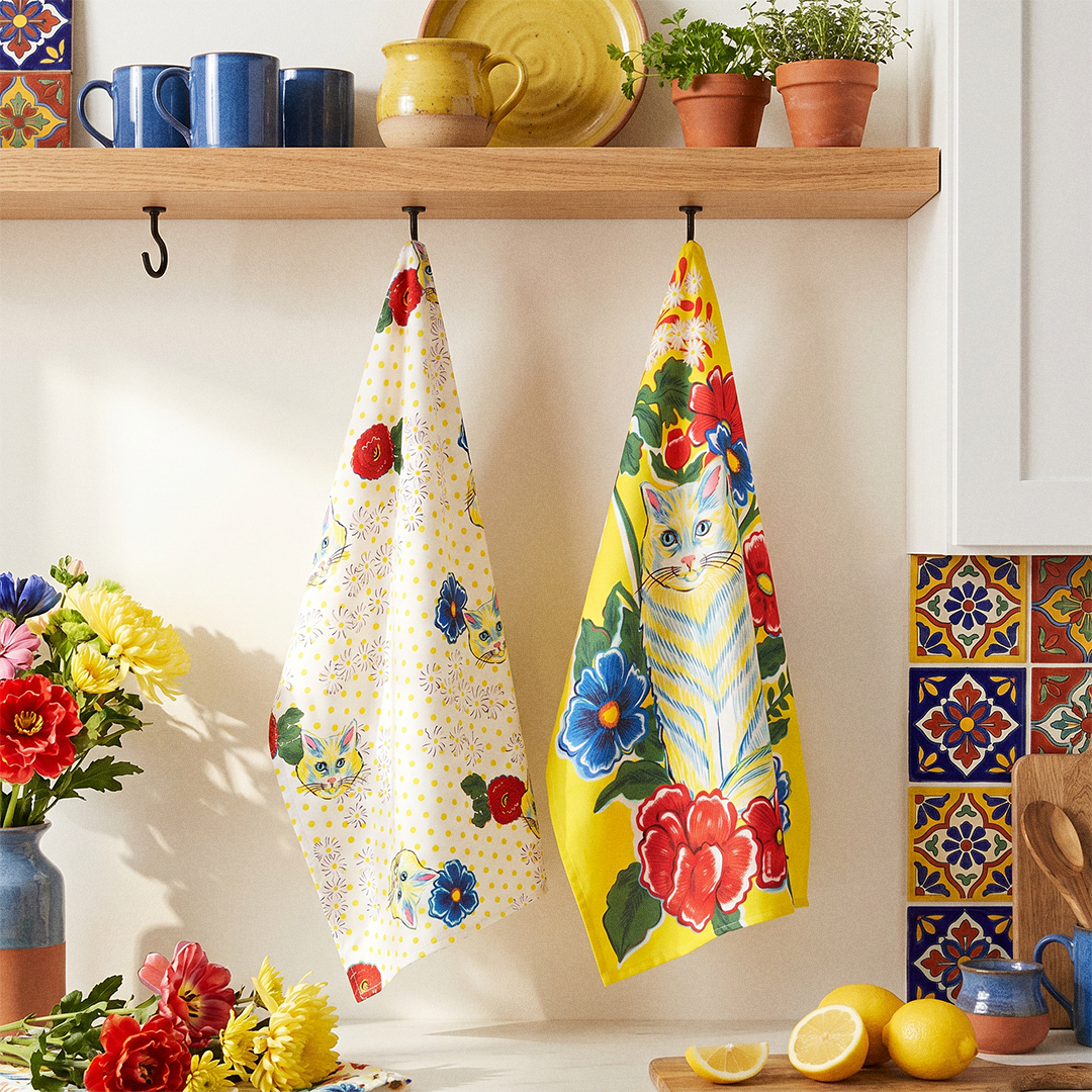 Yellow Cat Kitchen Towels | Set of 2