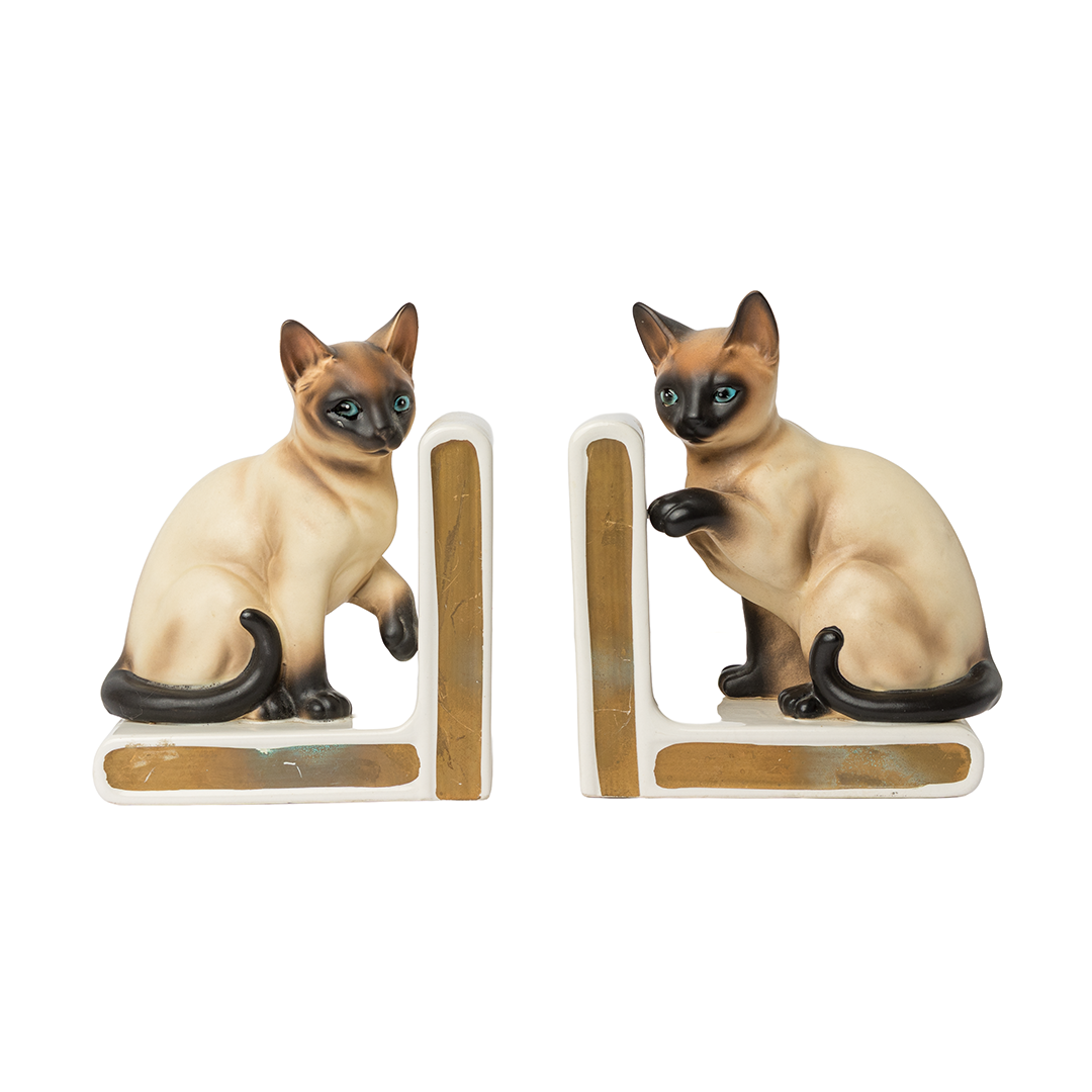 Vintage Lefton H3729 Siamese Cat Ceramic Bookends (Pair)