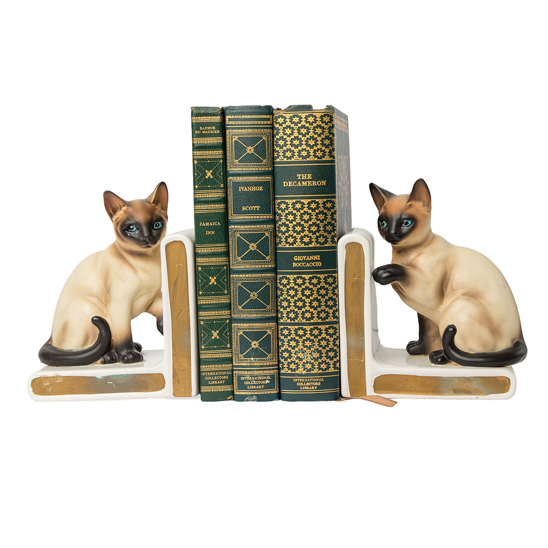 Vintage Lefton H3729 Siamese Cat Ceramic Bookends (Pair)