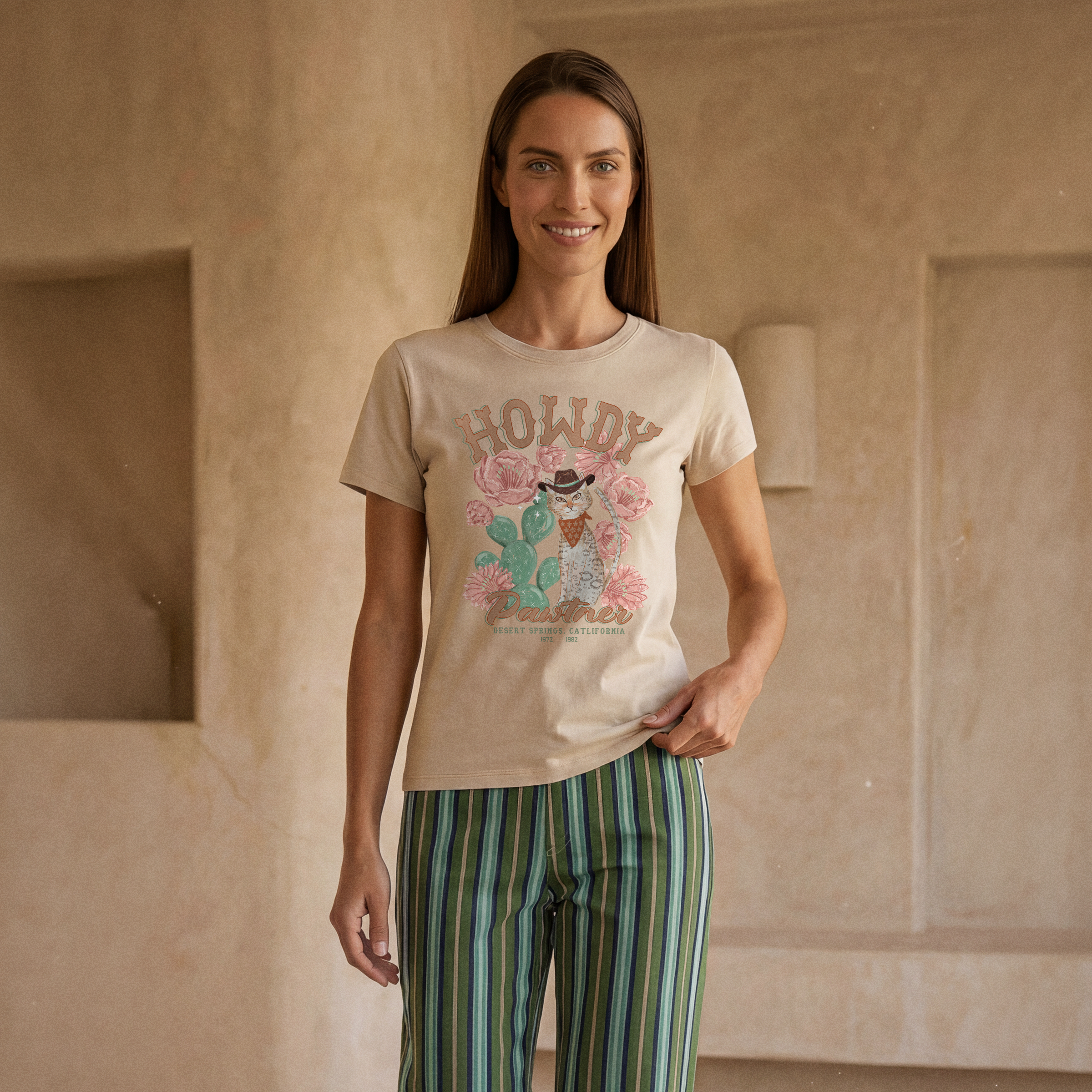 Howdy Partner — Desert Cat Vintage Wash Drop Shoulder T-shirt